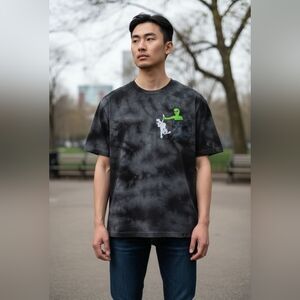 Ripndip Black Tie-Dye Tee with Green Pocket Graphic